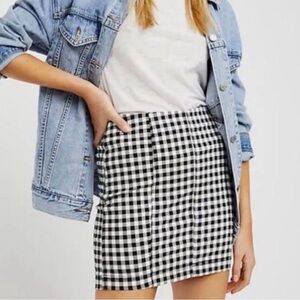 Free People Gingham Plaid Black And White  Skirt Zip Back Size 12
